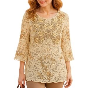 SUNDANCE Moon Flower Sequin Lace Top